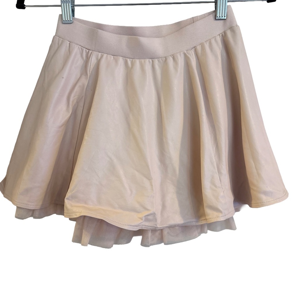 Girl’s Forever 21 Pale Pink Faux Leather & Lace Skater Skirt, Size 11/12